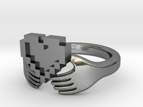 8bit Claddagh Ring  in Polished Silver: 6 / 51.5