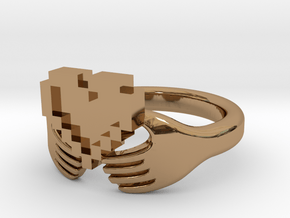 8bit Claddagh Ring  in Polished Brass: 6 / 51.5