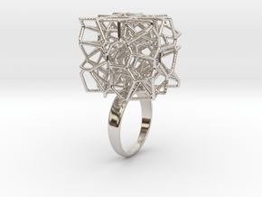 Voronoi Cube Ring (Size 8) in Rhodium Plated Brass