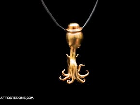 Steampunk Octopus in Bowler Hat Pendant in Natural Brass