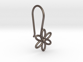 Flower Earring With Hook  in Polished Bronzed Silver Steel