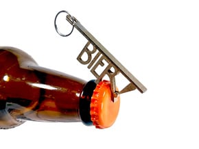 Bier! Keychain Bottle Opener in Polished Bronzed Silver Steel