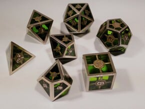Epoxy Dice Set With Decader in Polished Bronzed Silver Steel