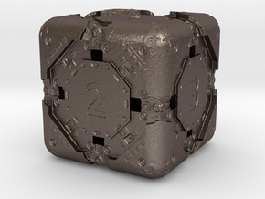 High-Detail Heavy Sci-Fi Dice D6 in Polished Bronzed Silver Steel: d6