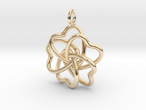 Heart Petals 5 Leaf Clover - 3.5cm - wLoopet in 14K Yellow Gold