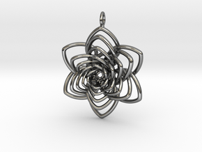 Heart Petals 6 Points Spiral - 5cm - wLoopet in Fine Detail Polished Silver