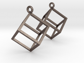 Cube Earrings (pair) in Polished Bronzed Silver Steel
