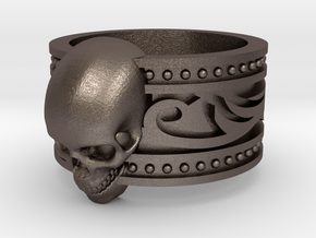 Tribal Skull Ring  in Polished Bronzed Silver Steel