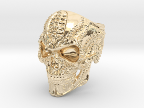 BioMech Skull Ring in 14k Gold Plated Brass