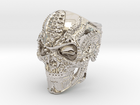 BioMech Skull Ring in Rhodium Plated Brass
