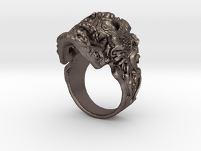Filigree Skull Ring in Polished Bronzed Silver Steel