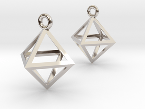 Octahedron Earrings pair in Rhodium Plated Brass