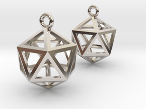 Icosahedron Earrings .5" in Rhodium Plated Brass