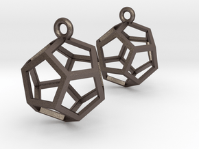 Dodecahedron Earrings 1" in Polished Bronzed Silver Steel