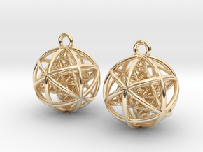Flower of Life Planetary Merkaba Earrings 1" in 14k Gold Plated Brass