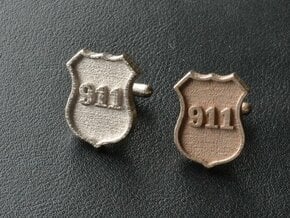 911 Police Shield Cuff-links in Polished Bronzed Silver Steel