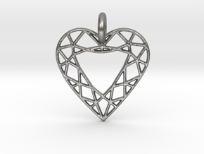 Heart Diamond Pendant in Natural Silver
