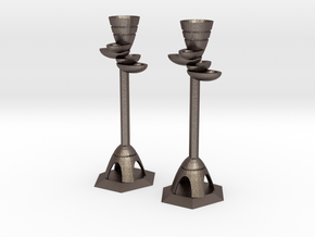 Candle Holders in Polished Bronzed Silver Steel: Large
