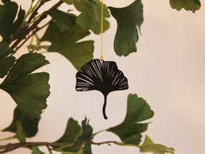 Ginkgo leaf pendant in Black Natural Versatile Plastic