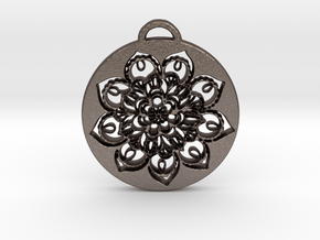 Flower Mandala Pendant in Polished Bronzed Silver Steel