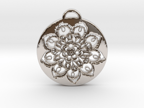 Flower Mandala Pendant in Rhodium Plated Brass