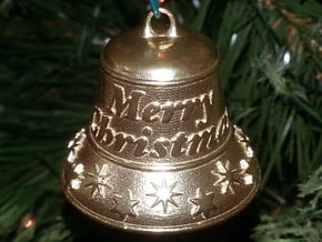 Merry Christmas Bell - Working Ringer Interlocking in Natural Bronze (Interlocking Parts)