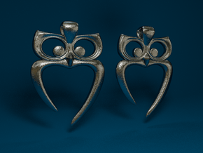 Owl Heart Earrings in Polished Bronzed Silver Steel