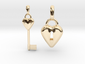 2 Pendants Hollow Heart and Key to Heart in 14K Yellow Gold