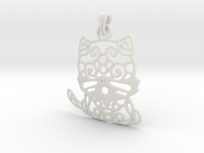 Hello Cat Pendant in White Natural Versatile Plastic