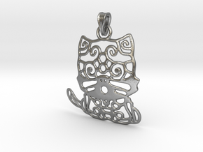 Hello Cat Pendant in Natural Silver (Interlocking Parts)