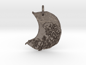 Floral Waxing Crescent Moon by Gabrielle in Polished Bronzed Silver Steel