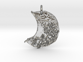 Floral Waxing Crescent Moon by Gabrielle in Natural Silver