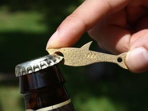 Shark bottle opener in Polished Gold Steel