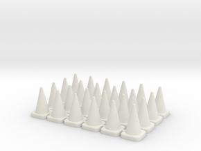 24 Tall Traffic Cones in White Natural Versatile Plastic: 1:87 - HO