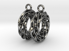 Twisted Scherk Linked 3,4 Torus Knots Earrings in Fine Detail Polished Silver