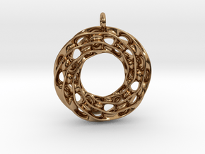Twisted Scherk Linked 3,4 Torus Knots Pendant in Polished Brass