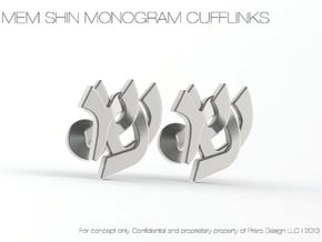 Hebrew Monogram Cufflinks - "Mem Shin" in Polished Silver