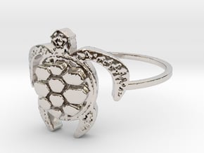 Sea Turtle Ring in Rhodium Plated Brass: 4 / 46.5