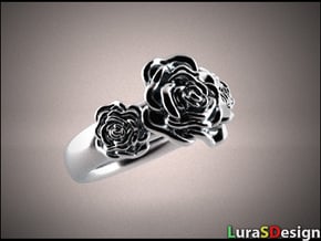 Wild Rose Ring in Polished Bronzed Silver Steel