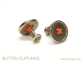 Button Cufflinks in Polished Bronzed Silver Steel