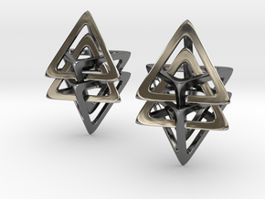 Dual Tetrahedron Earring in Fine Detail Polished Silver