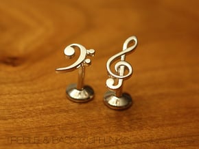 Treble and Bass Clef Cufflinks in Polished Silver