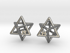 MILOSAURUS Tetrahedral 3D Star of David Earrings in Natural Silver