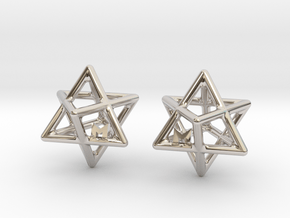 MILOSAURUS Tetrahedral 3D Star of David Earrings in Rhodium Plated Brass