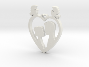 Two in a Heart with Doves V1 Pendant - Amour in White Natural Versatile Plastic