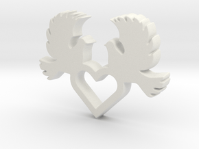 Doves with Heart V1 Pendant - Amour Collection in White Natural Versatile Plastic