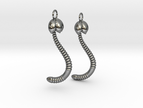 d. "Life of a worm" Part 4 - "Baby worm" earrings in Fine Detail Polished Silver
