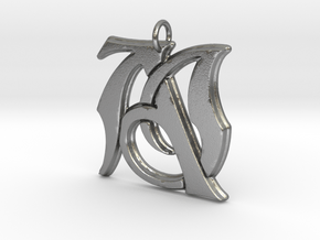 Monogram Initials AJ Pendant in Natural Silver