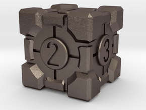 Companion Cube Dice in Polished Bronzed Silver Steel