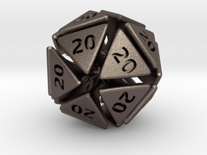 The D20 of Evil in Polished Bronzed Silver Steel